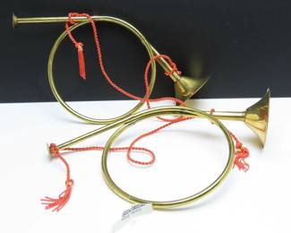 Lot of 2 Garden Ridge 7" Brass French Horn Holiday Decor