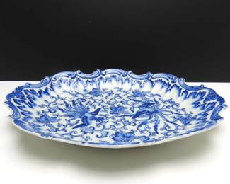 Antique Meiji Period Japanese Somatic Blue & White Porcelain Serving Dish by Kato Shubei (1877-1903)