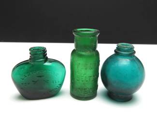 Lot of 3 Vintage Green Apothecary Bottles