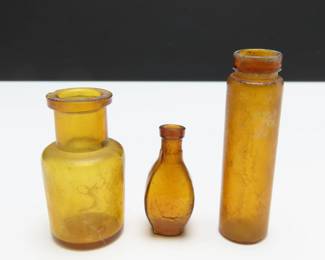 Lot of 3 Vintage Amber Glass Apothecary Bottles
