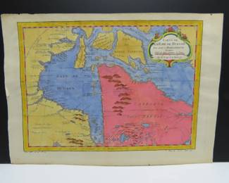 Unframed Antique Hand Colored Map of Baye de Hudson, Canada