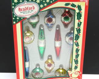 Box of Bradford Novelty Co. Hand Decorated Glass Christmas Ornaments