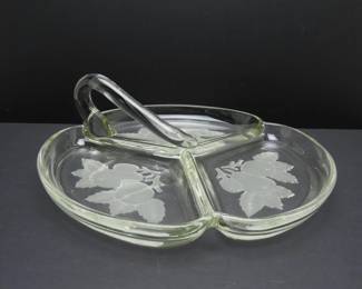 Vintage "Intaglio Fruit" 3-Part Relish Dish with Handle By Imperial Glass-Ohio