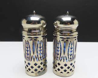 Pair of Cobalt Blue Salt & Pepper Shakers with Silver Plated Casing