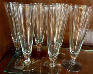 Set of 6 Pilsner Glasses- clear w/colored bases