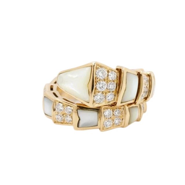Bulgari Bvlgari Serpenti Diamond White Mother of Pearl Viper 18K Rose Gold Ring