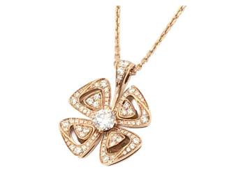 208 Bulgari Fiorever Flower Floral Diamond 18K Rose Gold Pendant Necklace