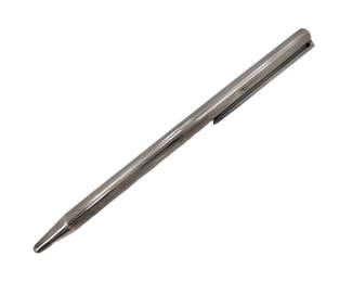 093 S.T. Dupont Vintage Ribbed Silver Tone Metal Ballpoint Pen