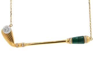 133 18K Rose Gold Golf Club Birdie Pendant Necklace