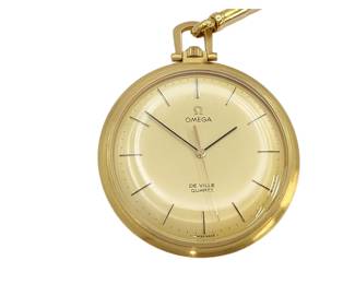 047 Omega De Ville Quartz Pocket Watch with Box Gold Casing, Classic Design