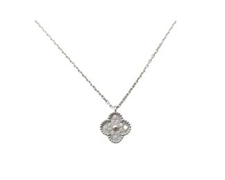 119 Van Cleef Arpels Sweet Alhambra Pave Diamond 18K White Gold Pendant Necklace