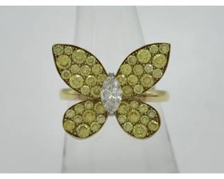 009 Graff Pave Butterfly Yellow Diamond and Diamond 18K Yellow Gold Ring