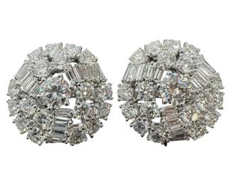014 Boucheron 18K White Gold Round and Baguette Diamond Statement Earrings