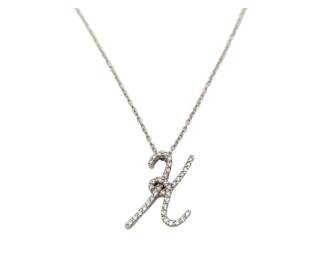 134 Diamond Initial K 18K White Gold Pendant Necklace