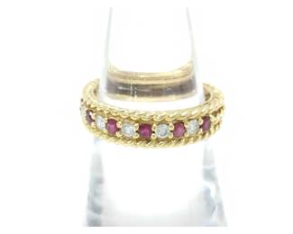 216 Ruby Diamond 18K Yellow Gold Rope Band Ring