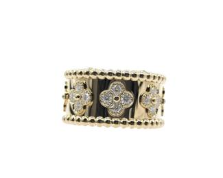 029 Van Cleef Arpels Perlee Clovers Diamond 18K Yellow Gold Band Ring