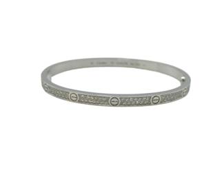 189 Cartier Love Diamond Pave Thin Model 18K White Gold Bangle Bracelet