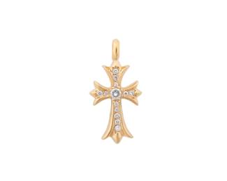 199 Chrome Hearts Tiny Fat Cross Diamond Gold Pendant