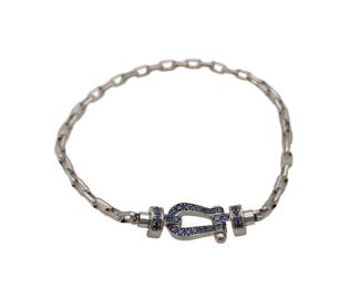 003 FRED Force 10 Blue Sapphire 18K White Gold Link Bracelet