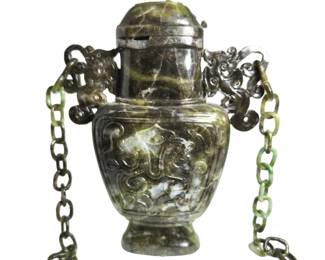 017 Antique Chinese Jade Carved Dragon Vase 6 H