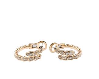 010 Bulgari Serpenti Viper Snake Diamond 18K Rose Gold Hoop Earrings