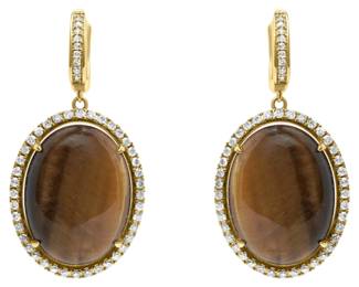 057 Tigers Eye Diamond Gold Huggie Earrings
