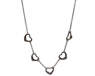 157 Tiffany Co. Open Heart FiveMotif Sterling Silver Necklace