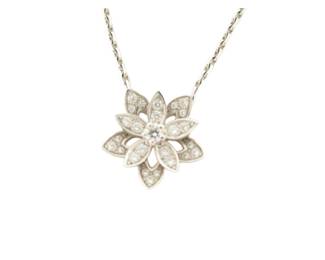 063 Van Cleef Arpels Lotus Snowflake Diamond 18K White Gold Pendant Necklace
