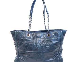 156 Chanel Blue Cowhide Leather Tote Bag
