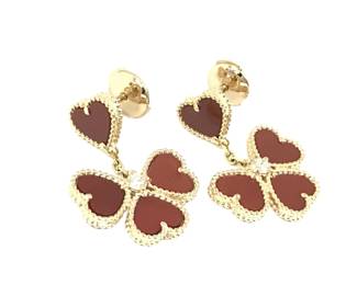 016 Van Cleef Arpels Sweet Hearts Red Carnelian 18K Rose Gold Drop Earrings