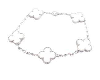 150 Van Cleef Arpels Vintage Alhambra White Mother of Pearl 18K White Gold Bracelet