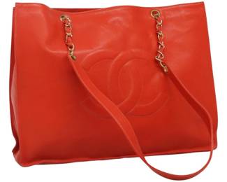 152 Chanel Orange Caviar Chain Tote Bag