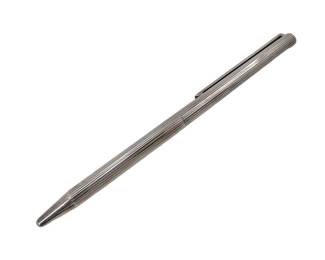 144 S.T. Dupont Vintage Ribbed Silver Tone Metal Ballpoint Pen