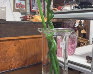 Signed S. Bloom Large Art Glass Vase w/ Flowers