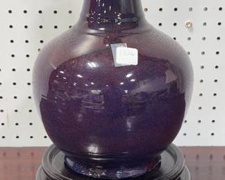 Chinese Flambe Porcelain Bottle Vase on Stand