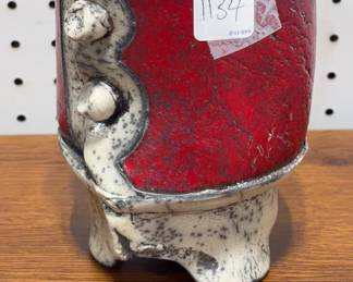 1996 Red Lidded Pot by Obie Clark, Taylor MS artist