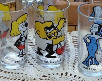 1970s Pepsi glasses featuring characters from Rocky and Bullwinkle
