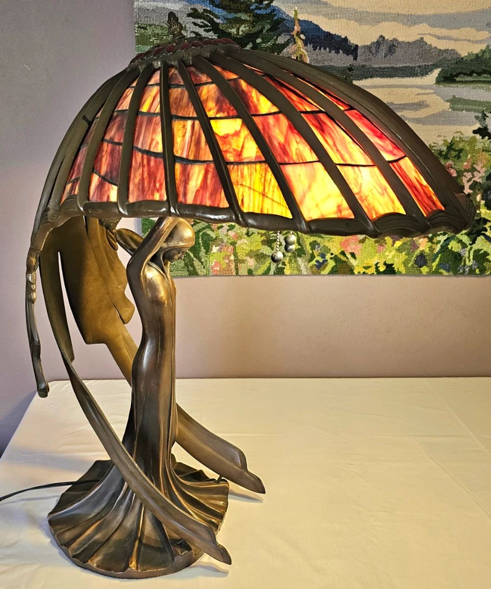 Art Nouveau "Flying Lady" table lamp by designer Peter Behrens.