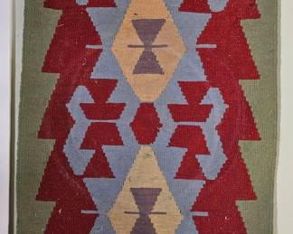 Vintage Persian Shiraz Kilim flat-weave rug.