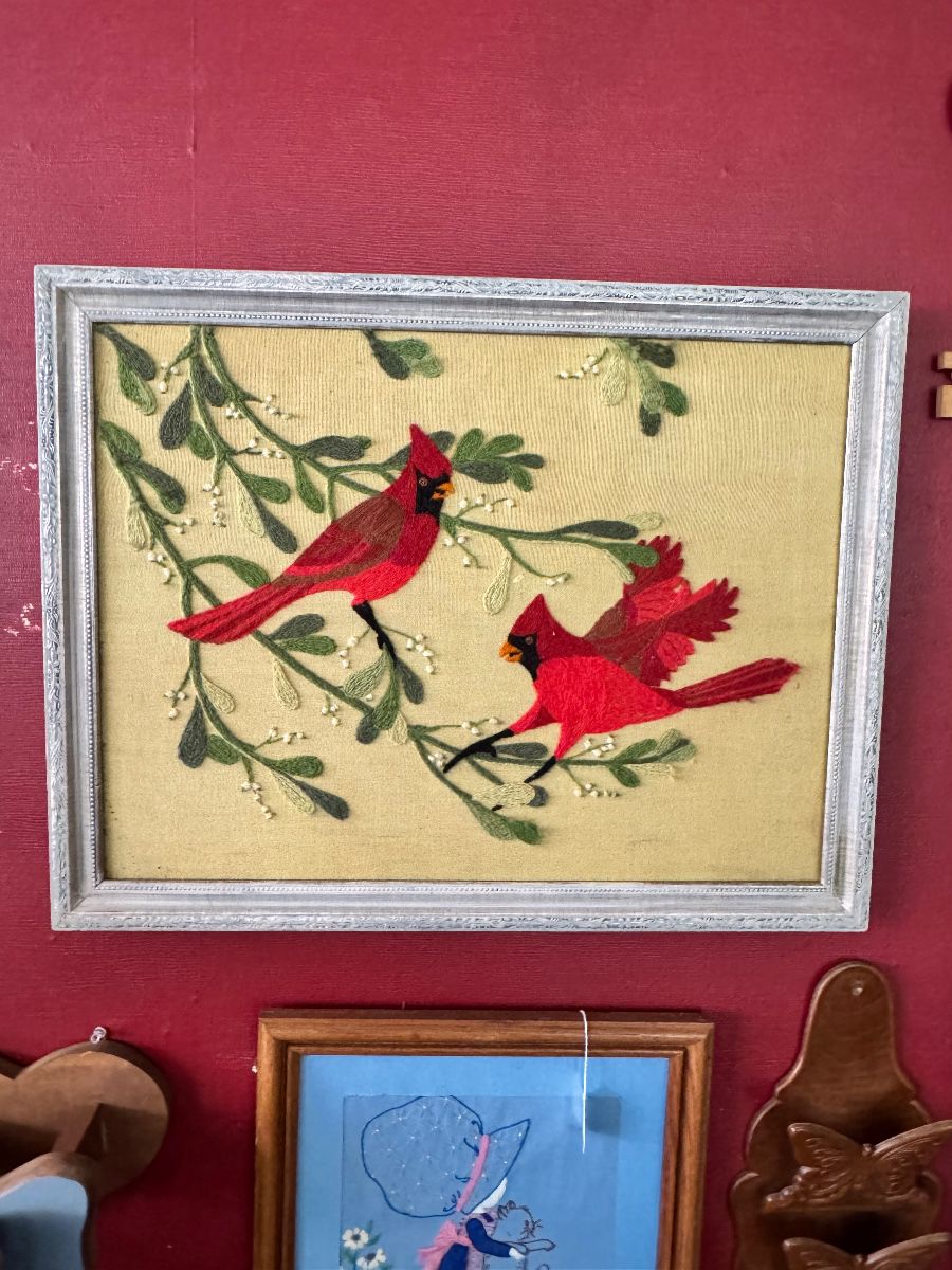 Vintage cardinal crewel art