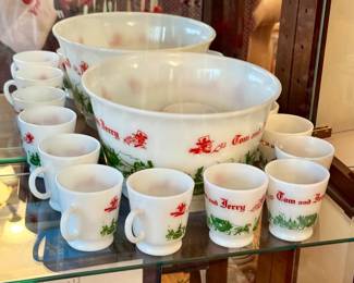 Atlas Tom and Jerry punch bowl and cups vintage