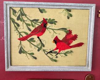 Vintage cardinal crewel art