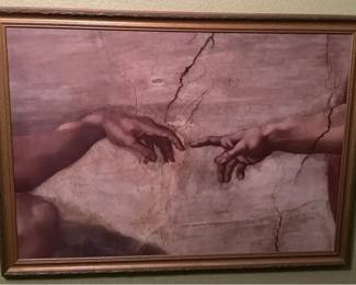 Vintage Very Large Framed Print Michelangelo Creation of Adam