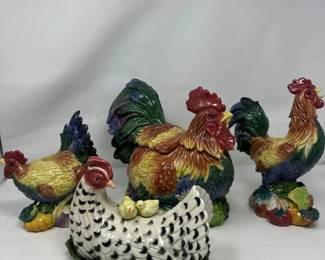 Fitz Floyd Roosters Candleholders Cookie Jar Covered Dish