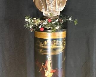 Gold Toned PlasterLike Beethoven Bust on Hunting Scene PlasterLike Pedestal