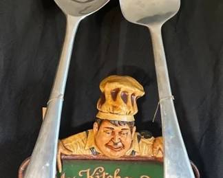 For the Chef My Kitchen Tools Resin Plaque with Hooks 45 Oversized Metal Fork Spoon