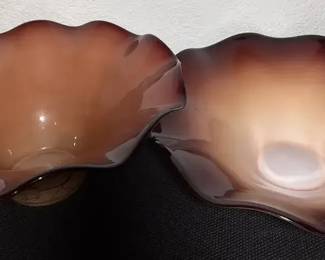 Pair of Ruffled Glass Decorative Bowls by Jozefina Krosno Handmade in Poland