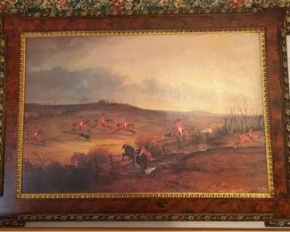 Vintage Framed Textured Print Featuring a Hunting Scene Unknown Artist