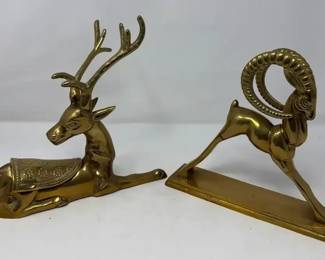Vintage Seated Brass Deer Trinket Box Mid Century Brass Ram