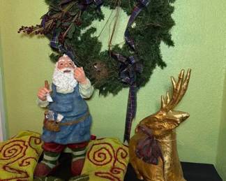 Resin Workshop Santa, Gold Painted Paper Mache Reindeer, Wreath, More